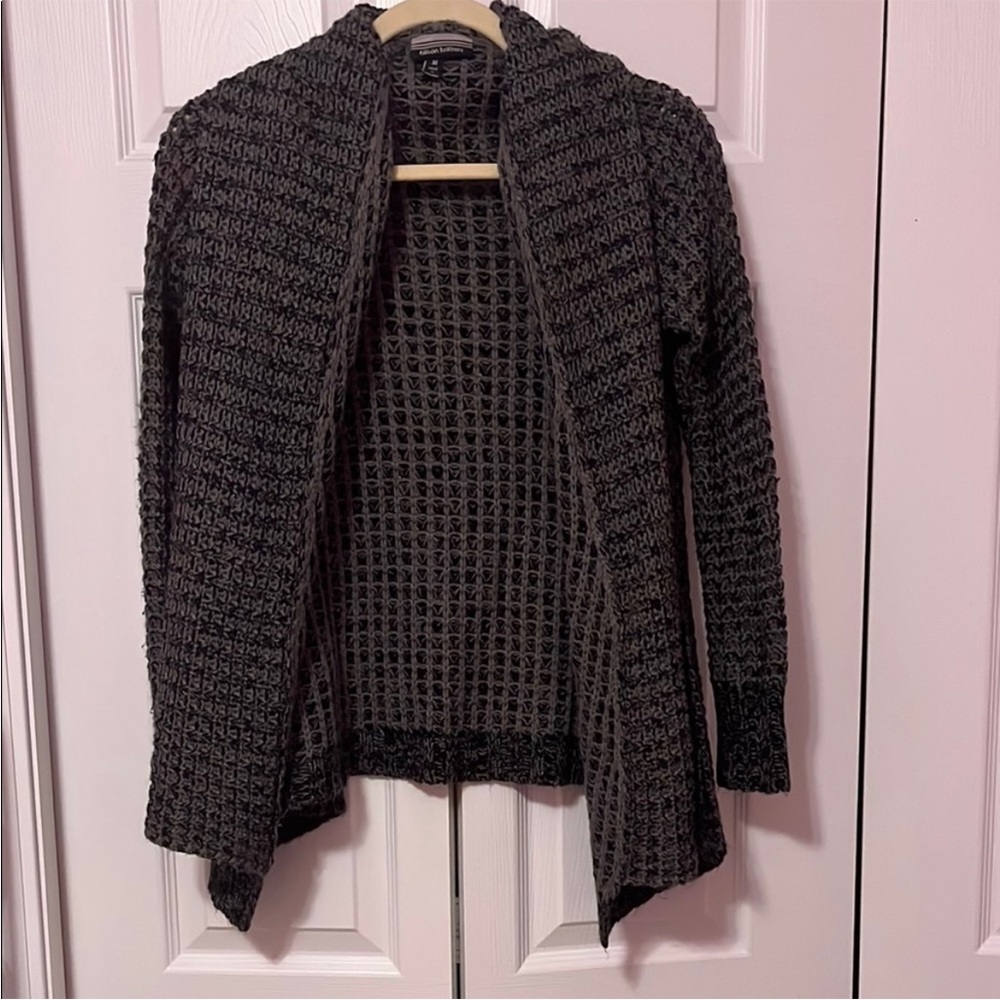 Allison Brittney Grey Cardigan Sweater with Waterfall Collar